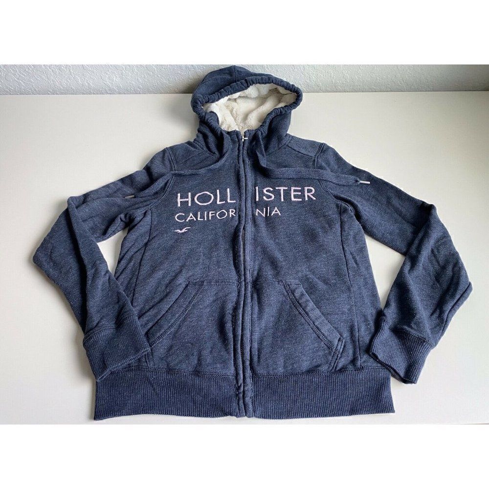 Hollister Sherpa Sz XS Lined Full Zip Blue Hoodie Sweatshirt California Women’s